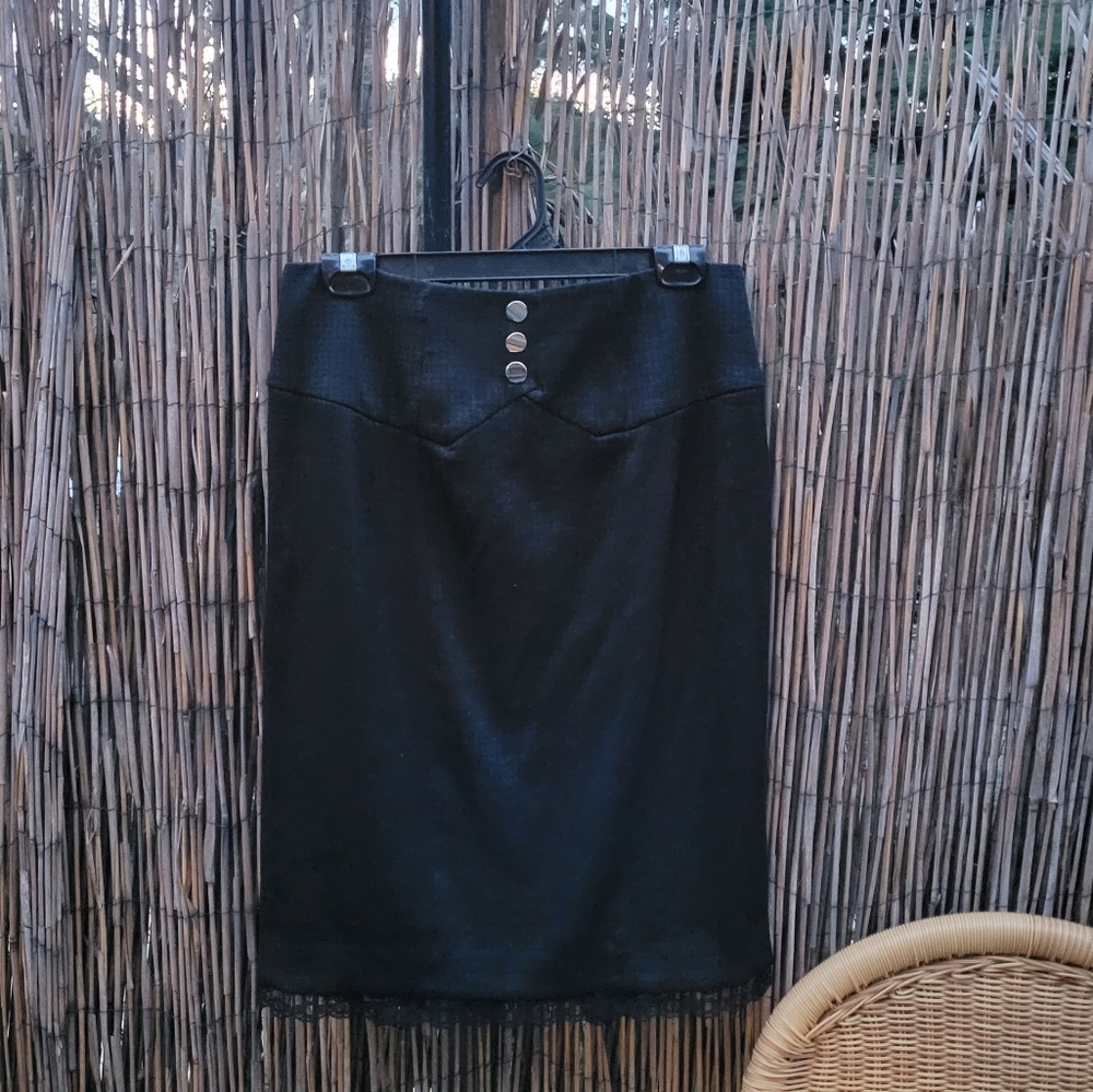 Sharagano Black Pencil Skirt Size 8 Vintage lace swing skirt High Waist